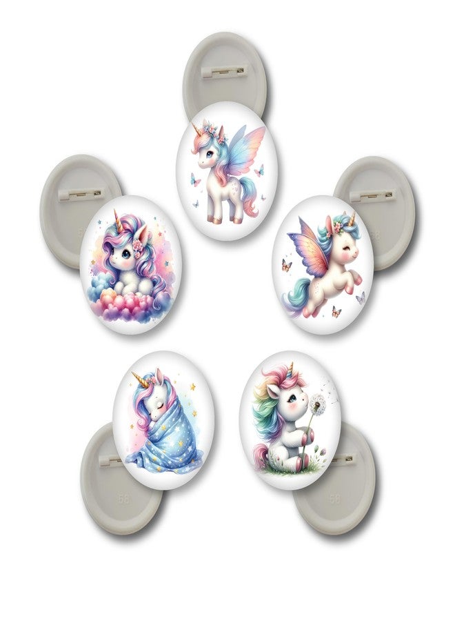 D2C 58 mm Badges For Unicorn Pack of 5 Gloss Finish Cute Cartoon Design For kids Pin-Back Buttons for Bags Jackets T-Shirts Decoration (D2C406) - Image 1